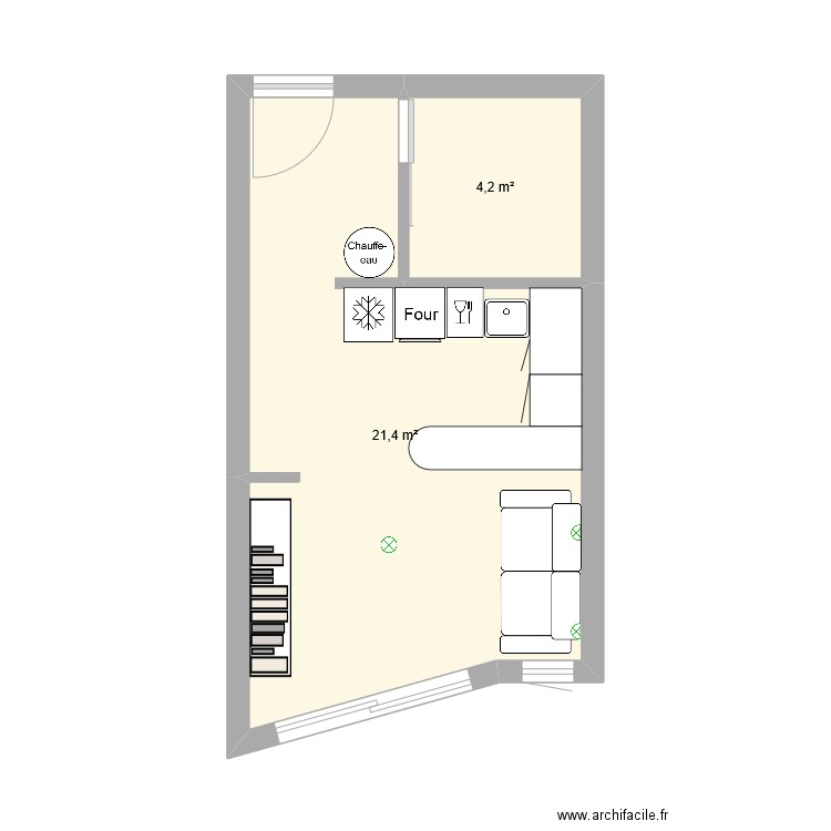 RLB. Plan de 2 pièces et 26 m2