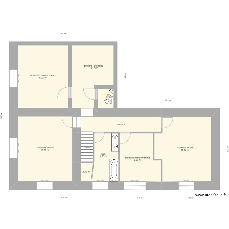 réno ferme étage. Plan de 10 pièces et 97 m2