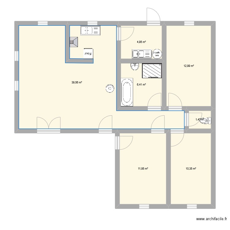 test 1. Plan de 7 pièces et 88 m2