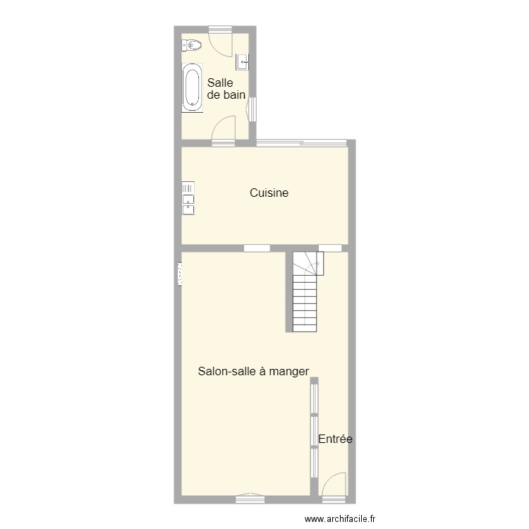 GOURNIN RDC. Plan de 3 pièces et 73 m2