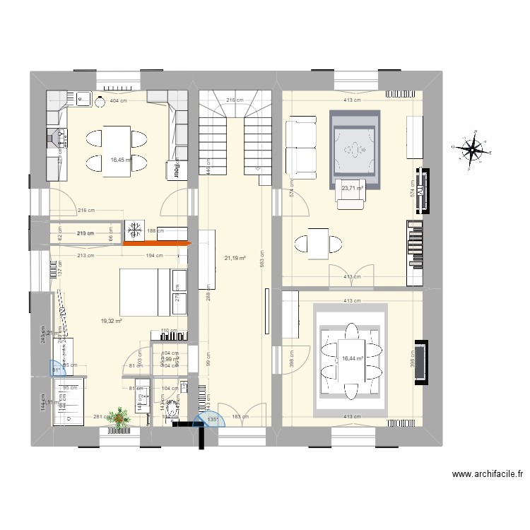 RDC Mouliherne V4. Plan de 9 pièces et 100 m2