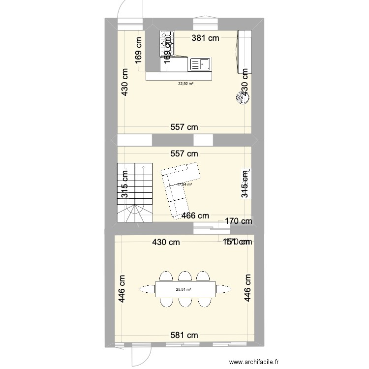 Maison actuelle. Plan de 3 pièces et 66 m2