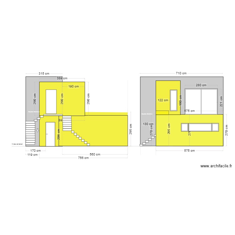 Projet 3  vue cote & facade arrière 130cm  26.11 v3.4. Plan de 0 pièce et 0 m2