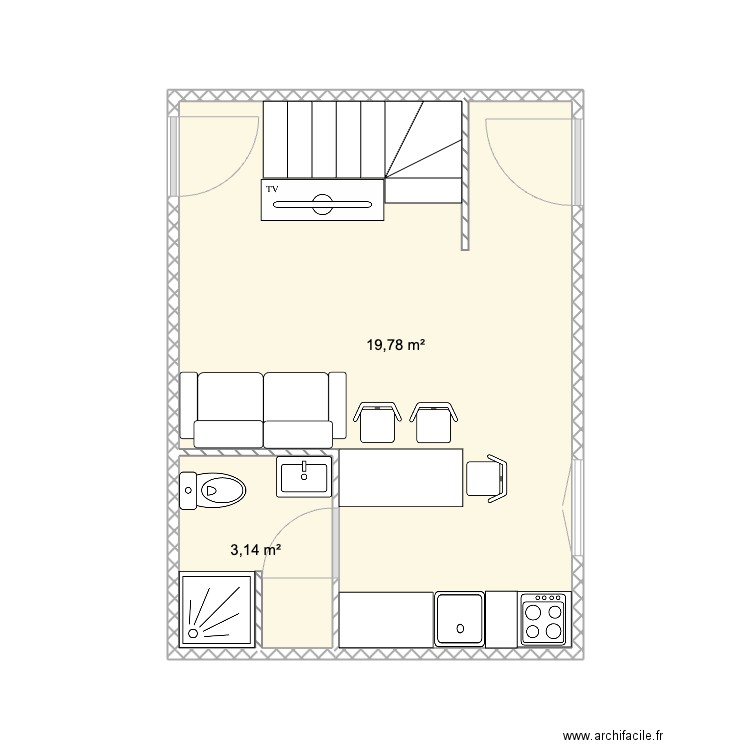 cyrille . Plan de 3 pièces et 26 m2