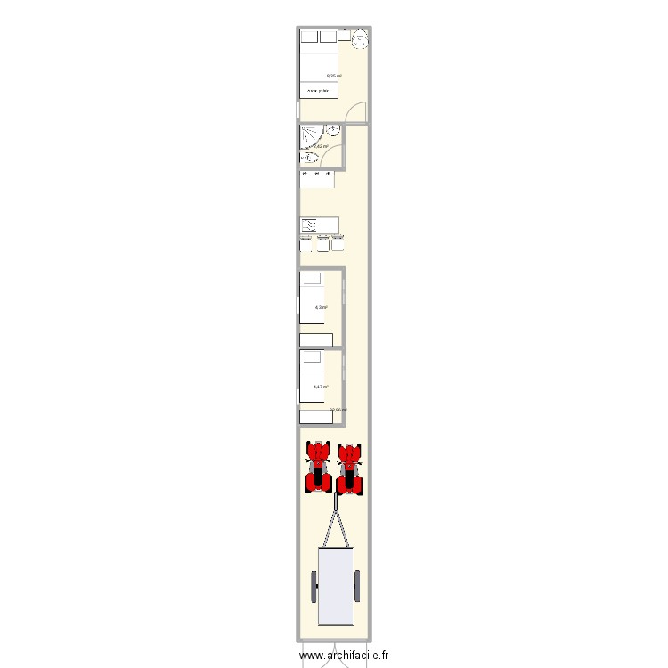 remorque voyage . Plan de 5 pièces et 53 m2