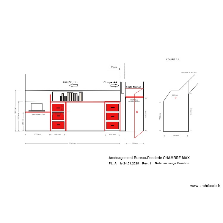 Aménagement bureau penderie chambre MAX. Plan de 0 pièce et 0 m2