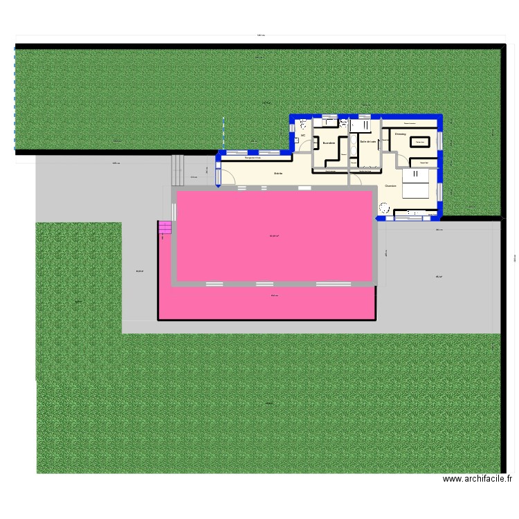 Plan actuel avec passage et agrandissement + pièces. Plan de 20 pièces et 142 m2