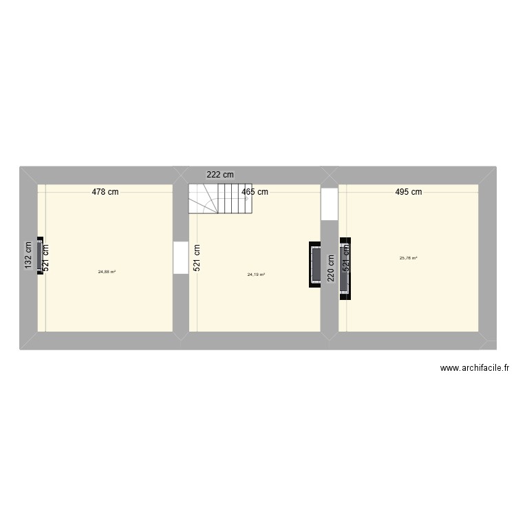 1er étage. Plan de 3 pièces et 75 m2