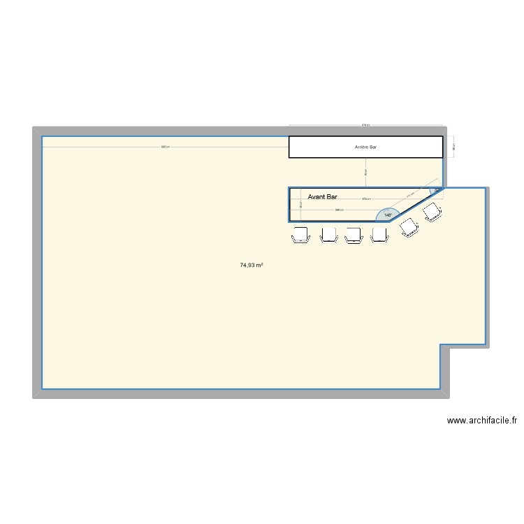 Bar Restaurant. Plan de 2 pièces et 78 m2