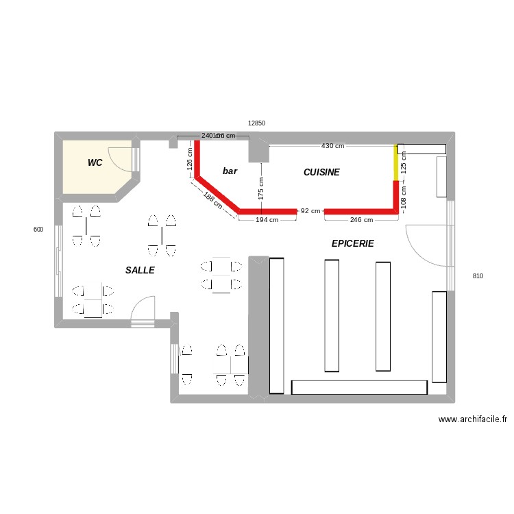 plan le comptoir (bar et cuisine) version 2.2. Plan de 2 pièces et 4 m2