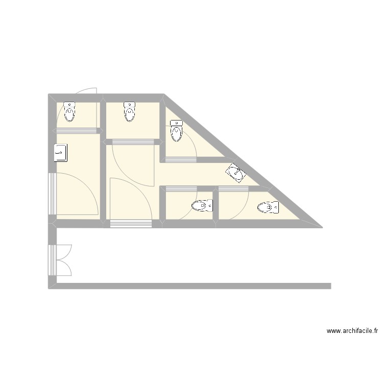 sanitaire musée V2. Plan de 7 pièces et 7 m2