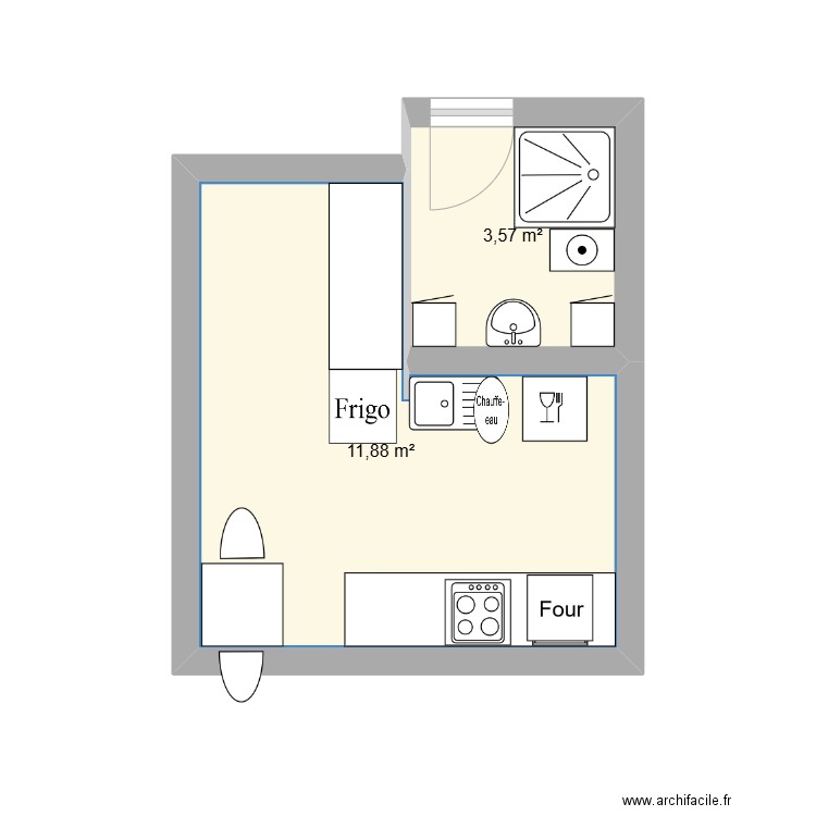 mam. Plan de 2 pièces et 15 m2