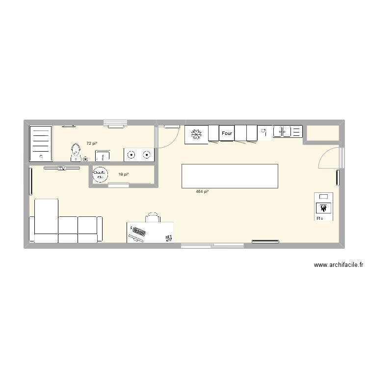 Chalet 16x40. Plan de 3 pièces et 52 m2