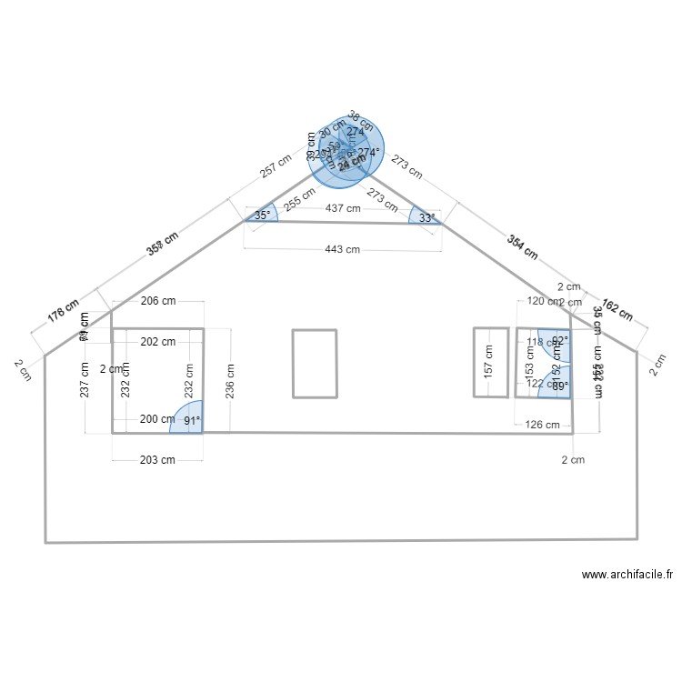 pignon 34. Plan de 3 pièces et 10 m2