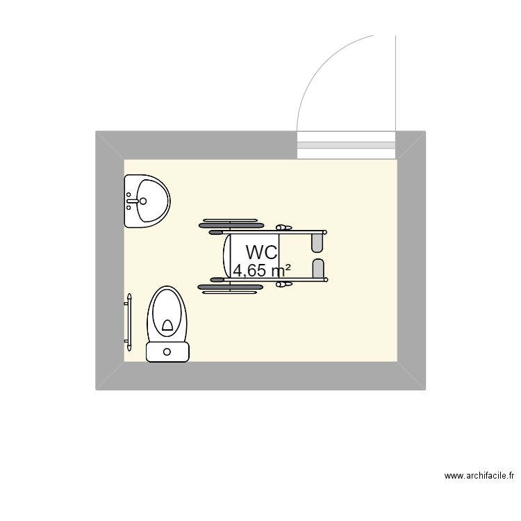 WC . Plan de 1 pièce et 5 m2