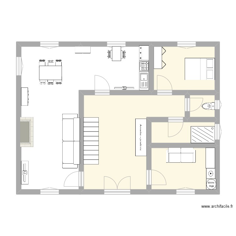 RDC maison Thirion. Plan de 5 pièces et 40 m2