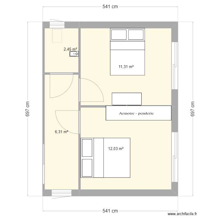 extension 1. Plan de 4 pièces et 32 m2