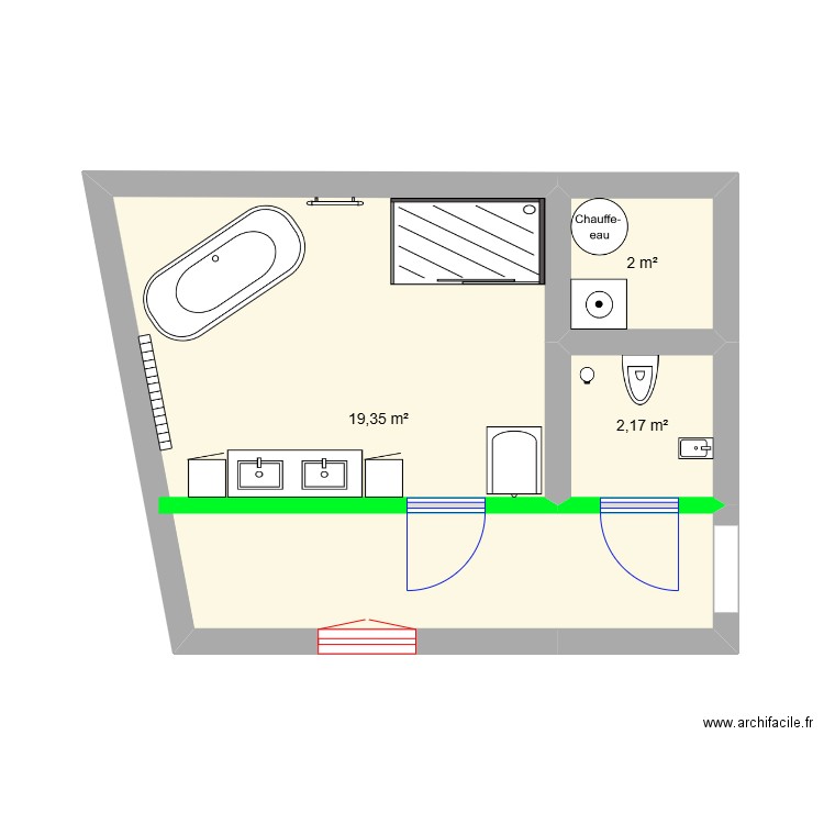 plan maison wc + sdb. Plan de 3 pièces et 24 m2