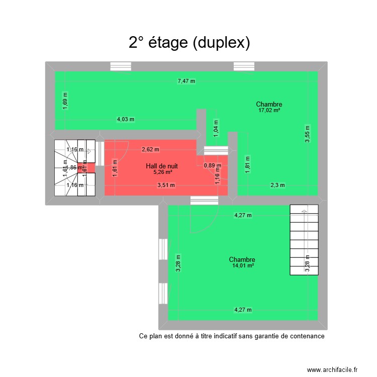 Hasan 2° duplex. Plan de 4 pièces et 38 m2