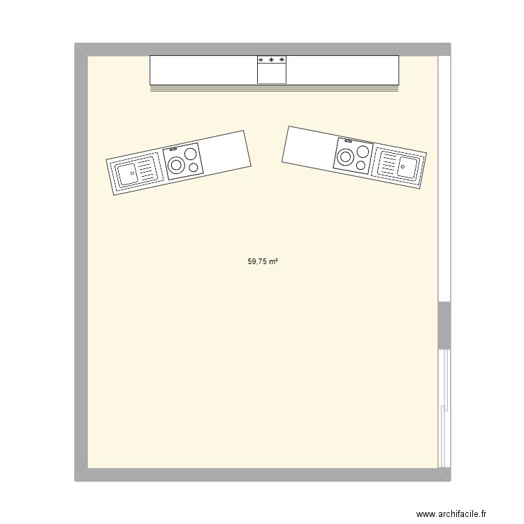 cuisine LG. Plan de 1 pièce et 60 m2