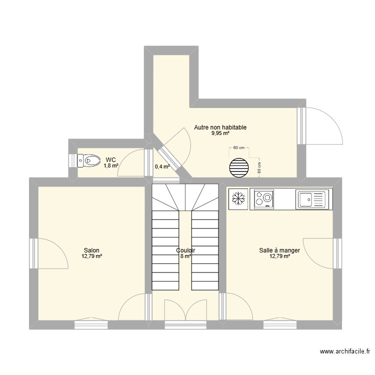 logement communal. Plan de 6 pièces et 46 m2