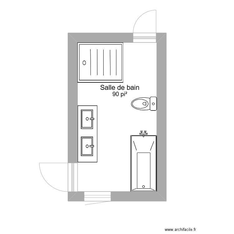 SDB du haut. Plan de 1 pièce et 9 m2