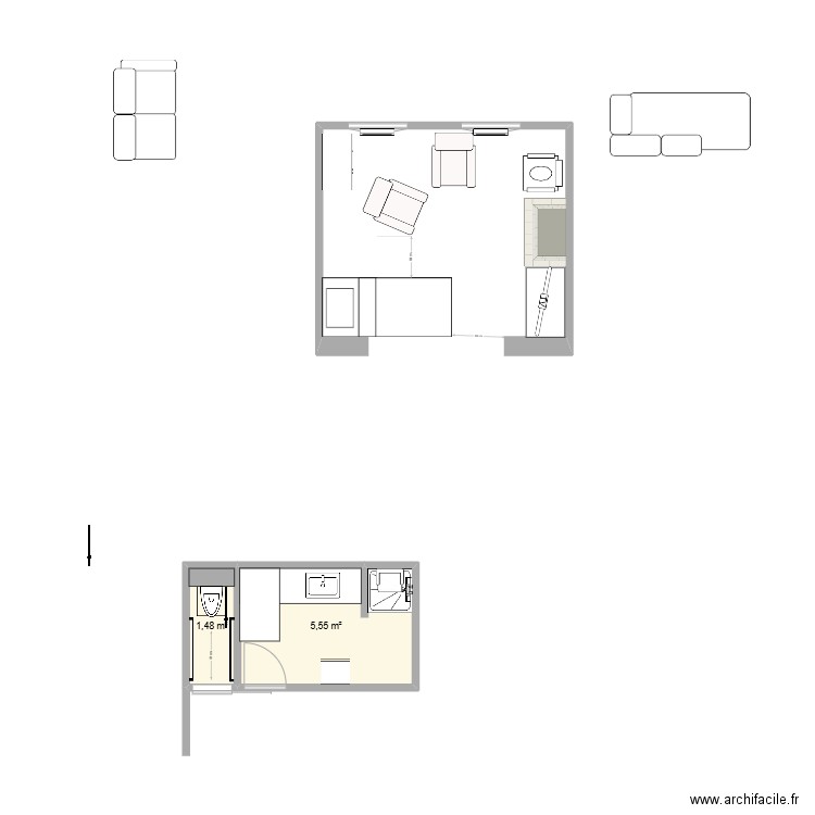 dez. Plan de 1 pièce et 6 m2