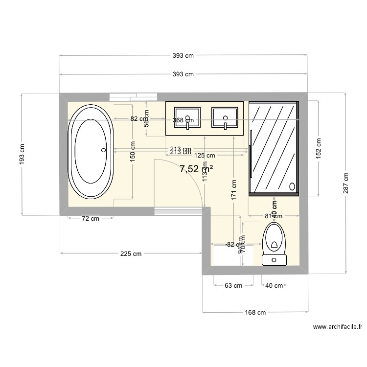 salle de toilette. Plan de 1 pièce et 8 m2