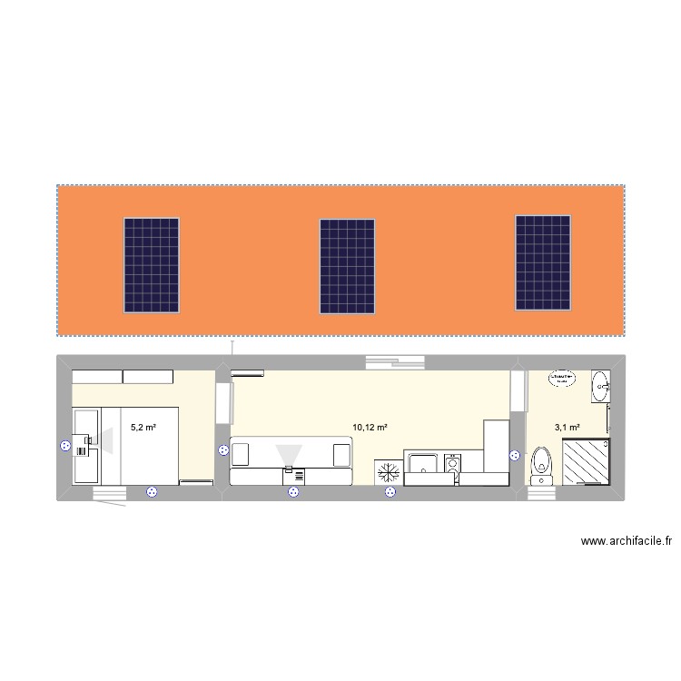 tiny house . Plan de 3 pièces et 18 m2