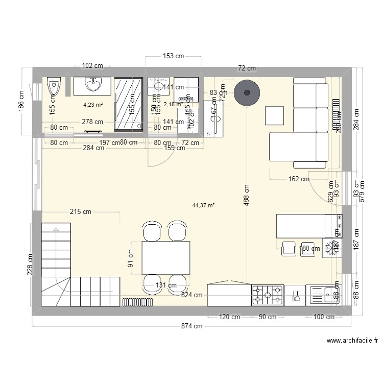 Maison rdc 8. Plan de 3 pièces et 51 m2