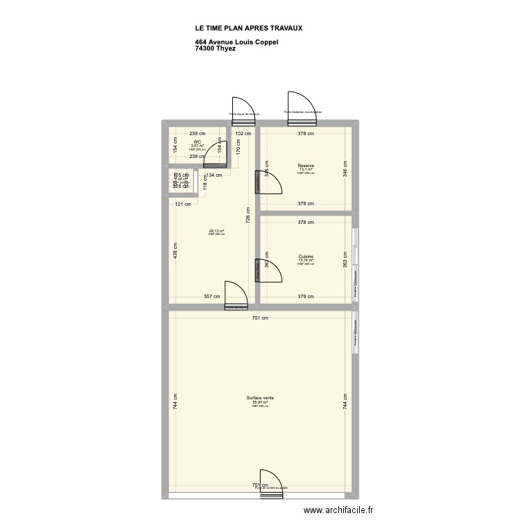 Le Time plan après travaux. Plan de 6 pièces et 108 m2