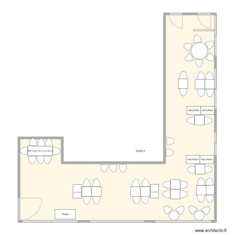 la terrasse. Plan de 1 pièce et 102 m2