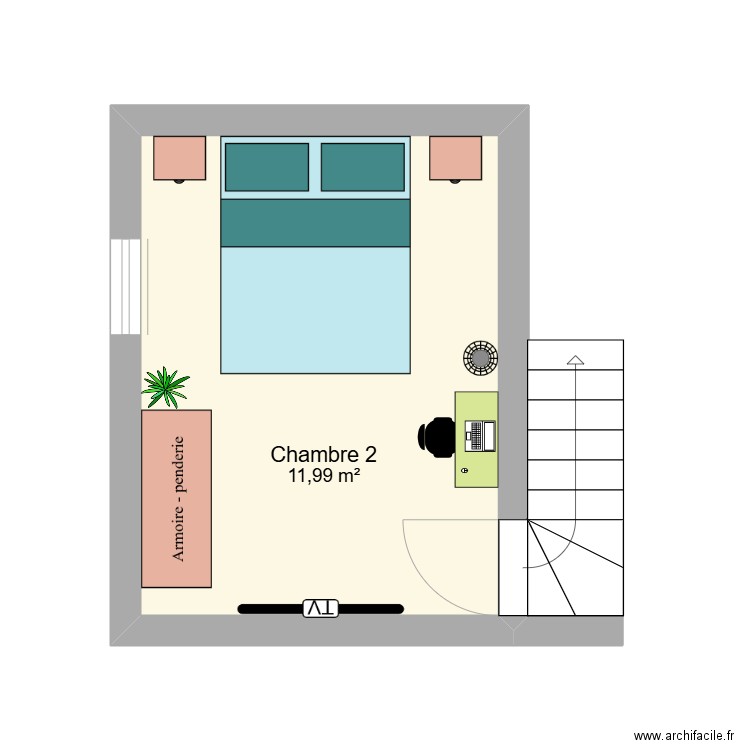 Crosée 2e. Plan de 1 pièce et 12 m2