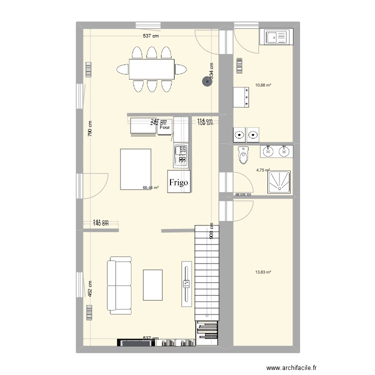 RDC4. Plan de 4 pièces et 96 m2