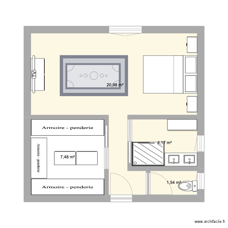 chambre 1. Plan de 4 pièces et 34 m2