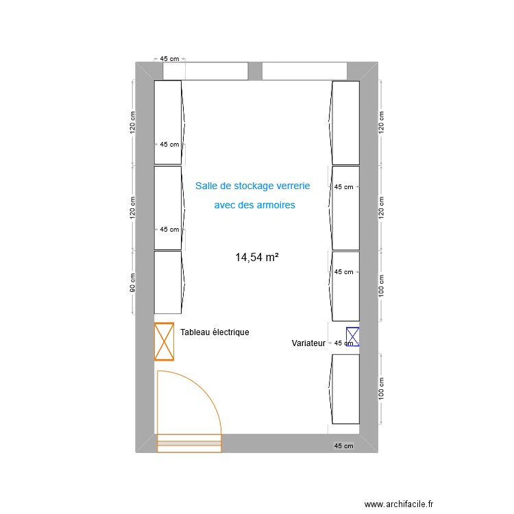 Salle verrerie. Plan de 1 pièce et 15 m2