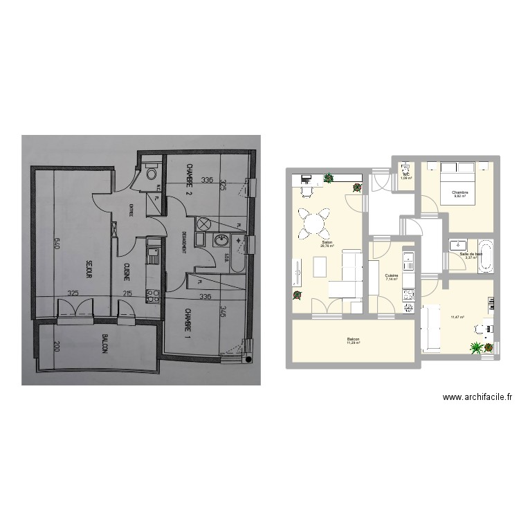 Appart. Plan de 7 pièces et 65 m2