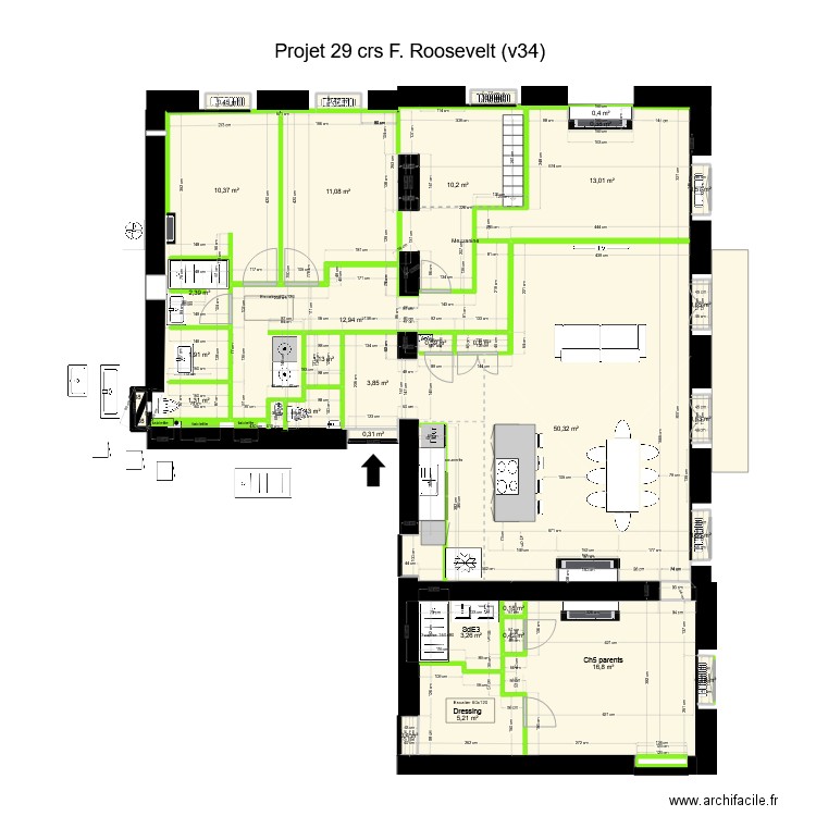 29 crs FR v35 ss meubles. Plan de 34 pièces et 153 m2