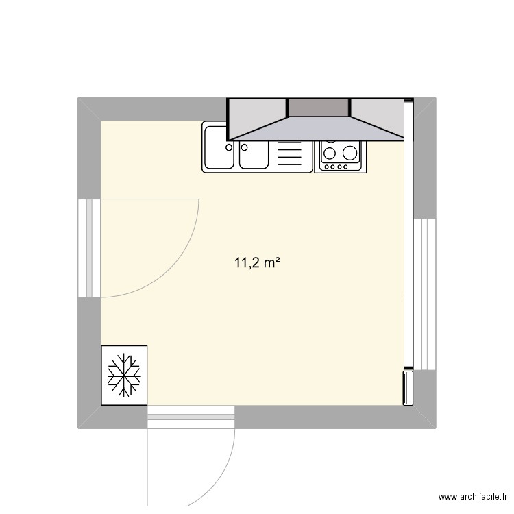 Cuisine P2. Plan de 1 pièce et 11 m2