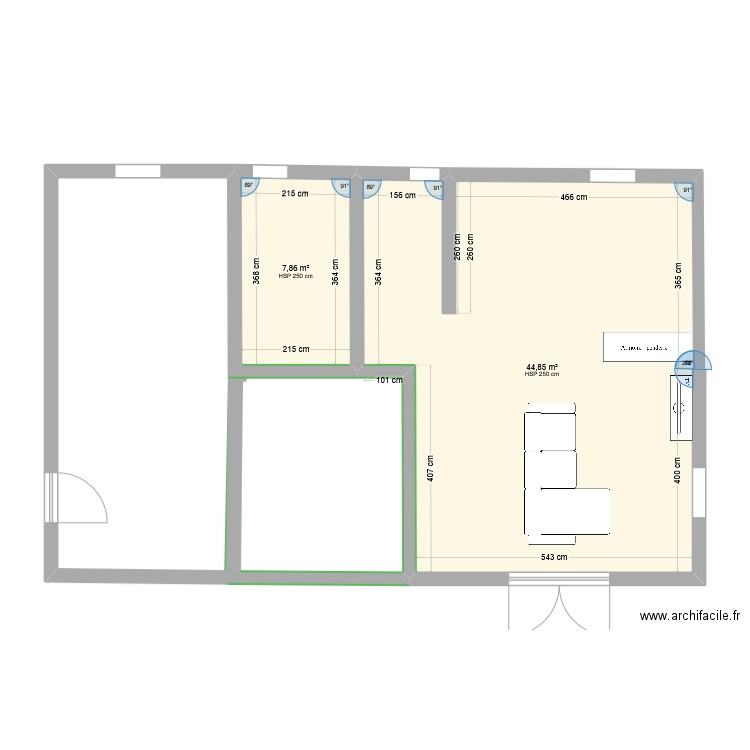 Maison essai 2. Plan de 2 pièces et 53 m2