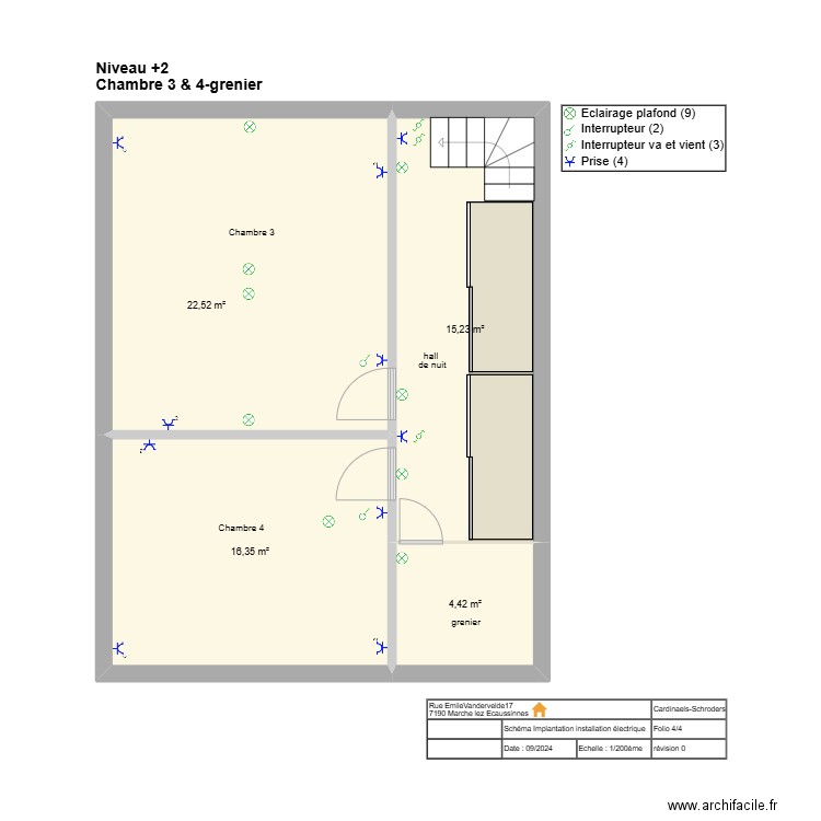 Niveau +2. Plan de 4 pièces et 59 m2