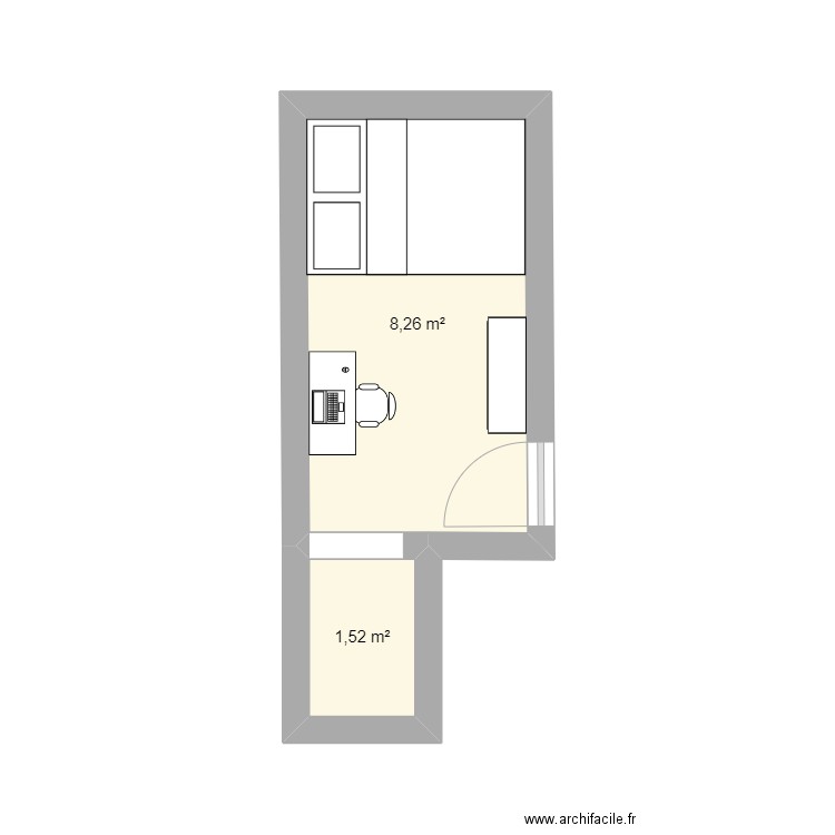 Chambre-Ivy. Plan de 2 pièces et 10 m2