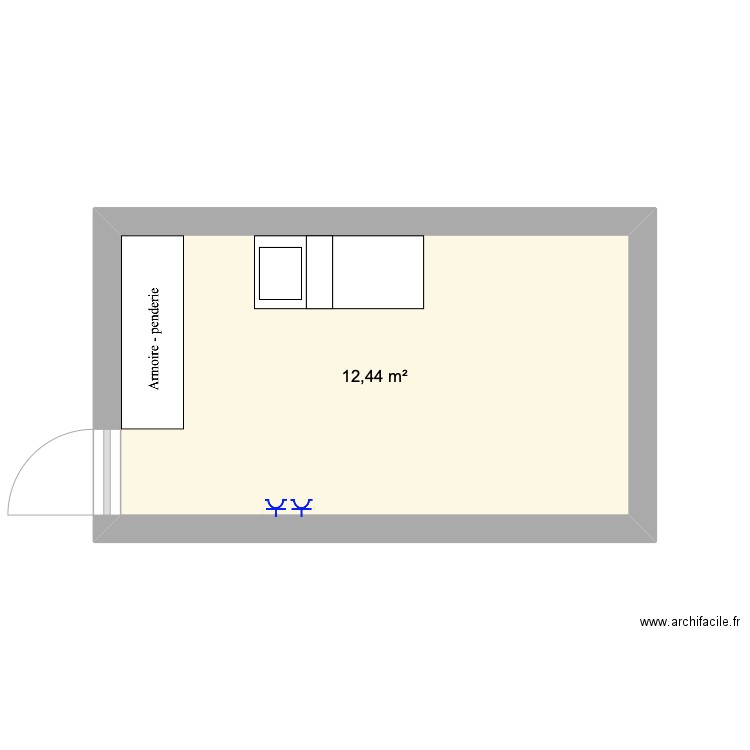 Chambre 1 . Plan de 1 pièce et 12 m2