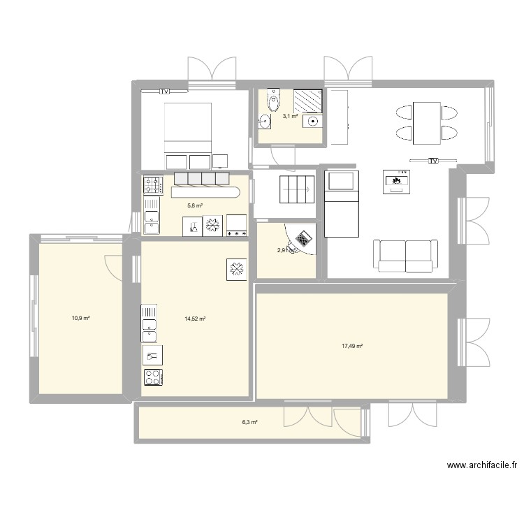 PASSION ANIMALE. Plan de 7 pièces et 61 m2