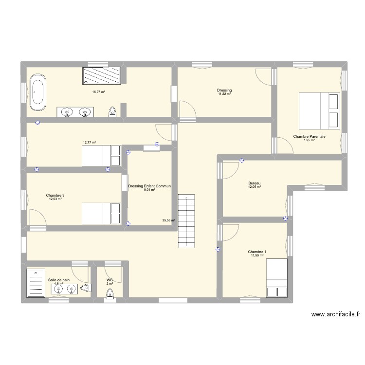 Etage 1 BUREAU. Plan de 11 pièces et 141 m2