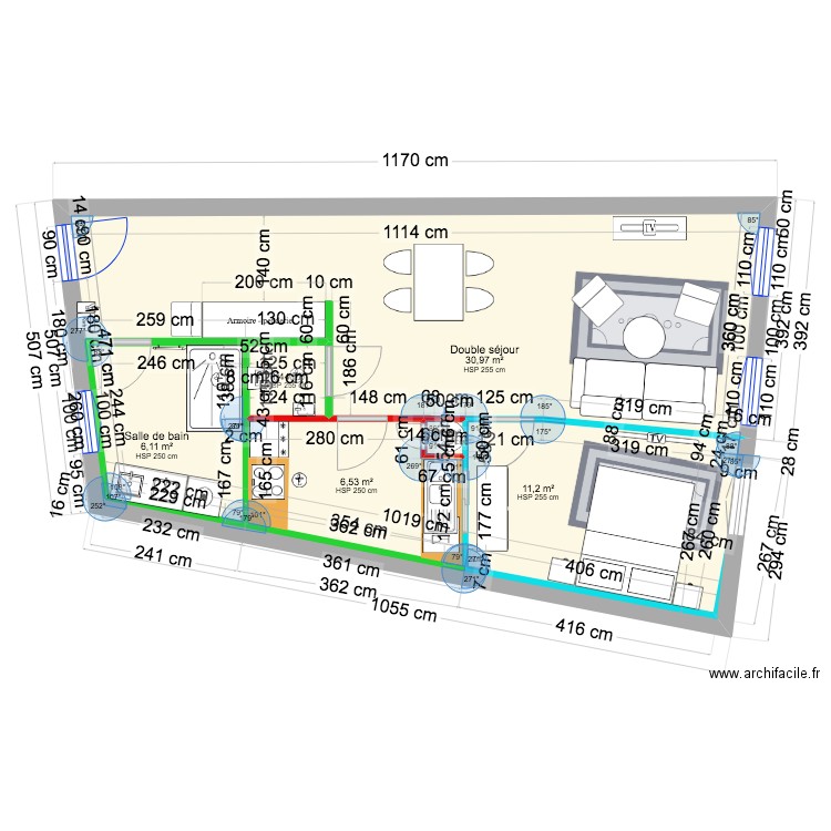 appartement mouja 3. Plan de 6 pièces et 57 m2