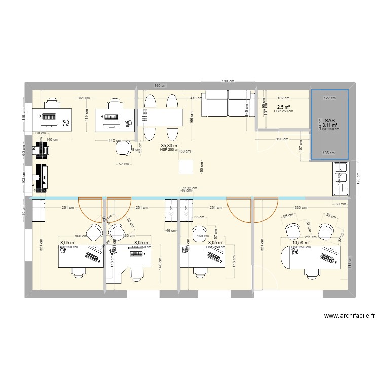 bureaux mérignac v2. Plan de 7 pièces et 76 m2