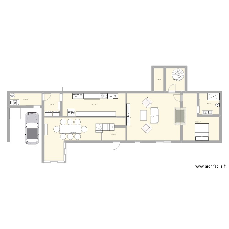 cuisine-entrée-salon. Plan de 10 pièces et 127 m2