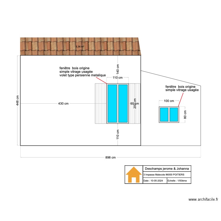 facade SUD avant travaux. Plan de 0 pièce et 0 m2