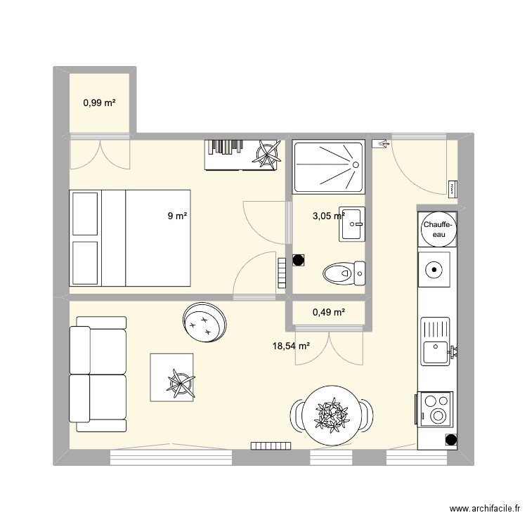 Studio SD idéal. Plan de 5 pièces et 32 m2